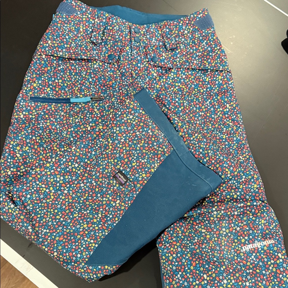 Patagonia Kids' Blue and Red Patterned Ski Pants